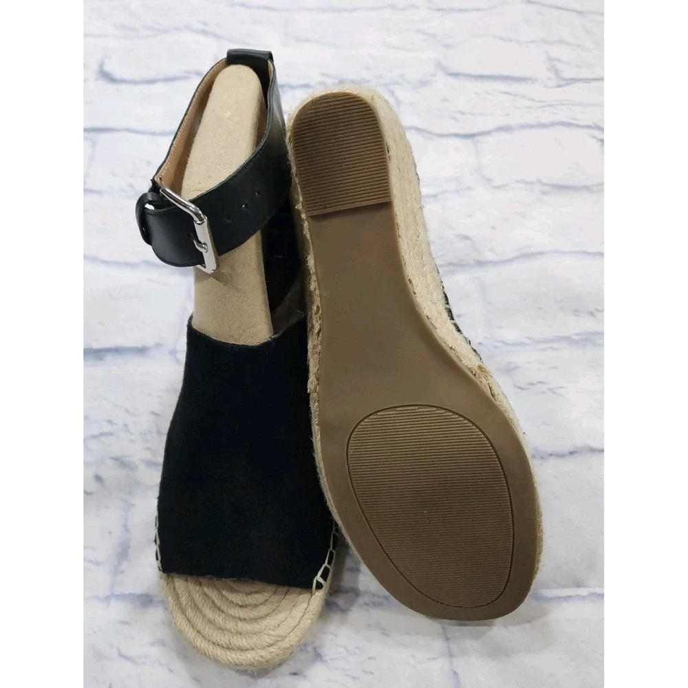 GAP WOMENS SIZE 8.5 Black Suede Espadrille Wedges Shoes Open Toe